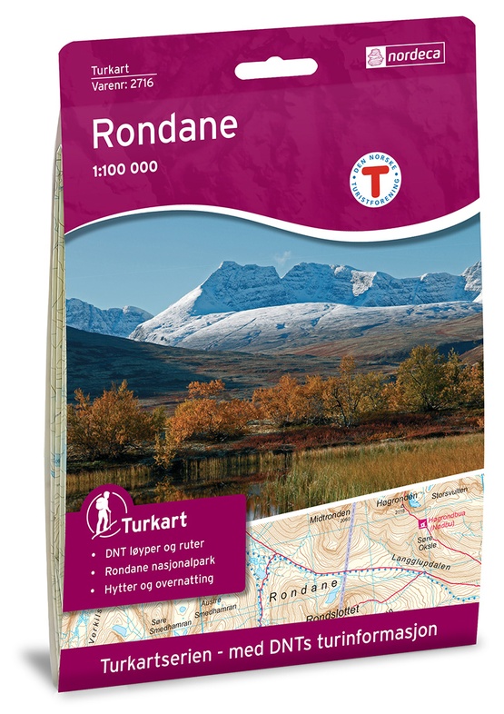 DNT-2716  Rondane wandelkaart 1:100.000 7046660027165  Nordeca Turkart Norge 1:100.000  Wandelkaarten Midden-Noorwegen