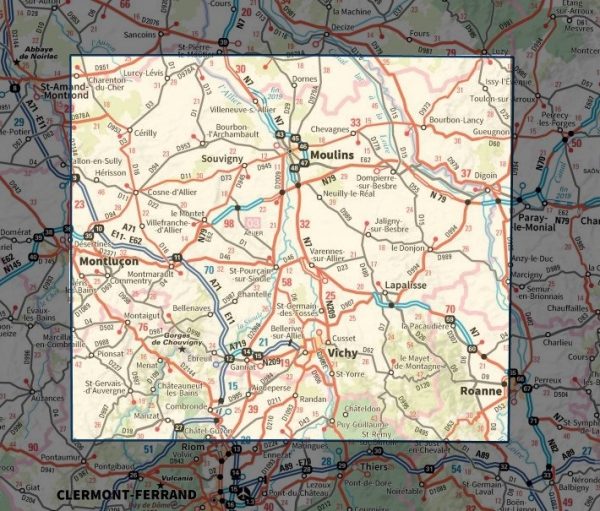 SV-141  Moulins, Vichy | omgevingskaart / fietskaart 1:100.000 9782758547617  IGN Série Verte 1:100.000  Fietskaarten, Landkaarten en wegenkaarten Auvergne