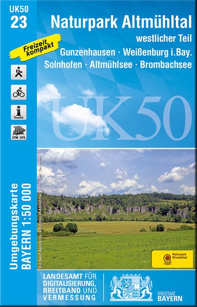 UK50-23  Naturpark Altmühltal, Westlicher Teil 9783899337136  LVA Bayern UmgebungsKarte 1:50.000  Wandelkaarten Franken, Nürnberg, Altmühltal