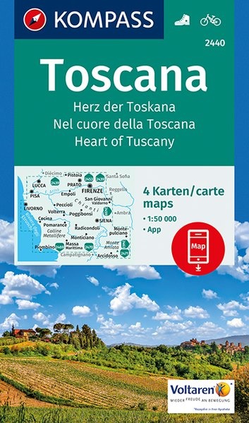 wandelkaart KP-2440 Toscane 4-Set 1:50.000 | Kompass 9783990442647  Kompass Wandelkaarten Kompass Italië  Wandelkaarten Toscane, Florence