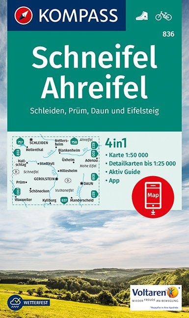 wandelkaart KP-836 Schneifel-Ahreifel | Kompass 9783990443385  Kompass Wandelkaarten Kompass Rheinland-Pfalz  Wandelkaarten Eifel
