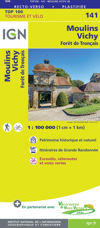 SV-141  Moulins, Vichy | omgevingskaart / fietskaart 1:100.000 9782758547617  IGN Série Verte 1:100.000  Fietskaarten, Landkaarten en wegenkaarten Auvergne