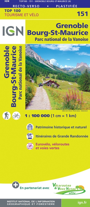 SV-151  Grenoble, Chambéry | omgevingskaart / fietskaart 1:100.000 9782758547655  IGN Série Verte 1:100.000  Fietskaarten, Landkaarten en wegenkaarten Vercors, Chartreuse, Grenoble, Isère