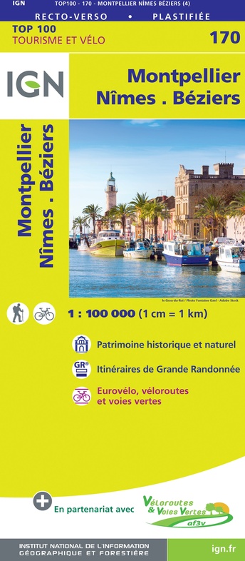 SV-170  Nîmes, Montpellier | omgevingskaart / fietskaart 1:100.000 9782758547785  IGN Série Verte 1:100.000  Fietskaarten, Landkaarten en wegenkaarten Cevennen, Languedoc