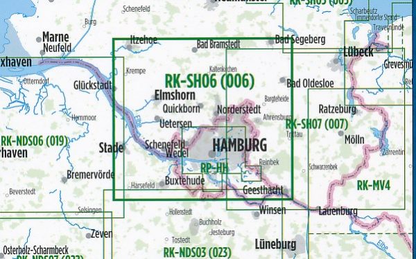 RK-SH06  Hamburg und Umgebung 1:75.000 9783850004077  Esterbauer Bikeline Radkarten  Fietskaarten Hamburg