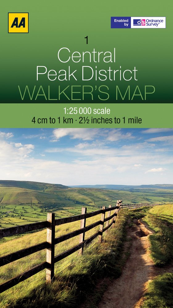 AOS-01  AA Walker's Map Central Peak District 1:25.000 9780749573140  AA AA / Ordnance Survey  Wandelkaarten Noordoost-Engeland