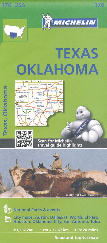 176 Texas - Oklahoma 1:1.500.000 9782067190931  Michelin Michelinkaarten USA  Landkaarten en wegenkaarten Centrale VS – Zuid (Texas)