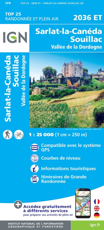 wandelkaart 2036ET Sarlat-la-Canéda, Souillac 1:25.000 9782758542940  IGN IGN 25 Dordogne  Wandelkaarten Dordogne
