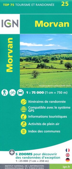 TSQ-25 Morvan | IGN overzichts- en wandelkaart 9782758547365  IGN TOP 75  Fietskaarten, Wandelkaarten Morvan