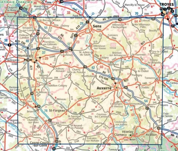 SV-128  Auxerre, Montargis | omgevingskaart / fietskaart 1:100.000 9782758547549  IGN Série Verte 1:100.000  Fietskaarten, Landkaarten en wegenkaarten Bourgogne