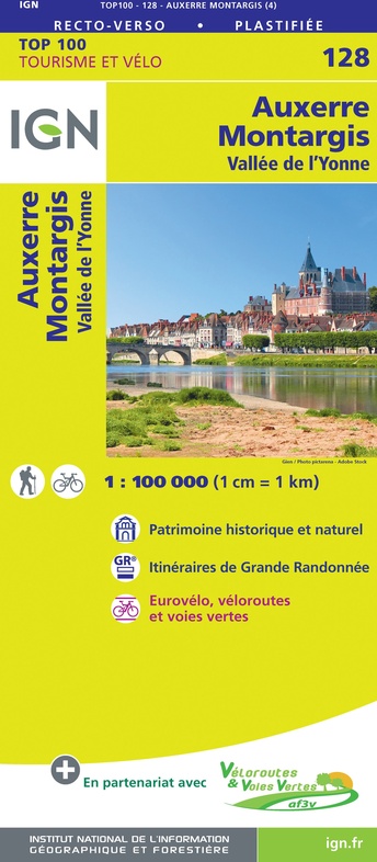 SV-128  Auxerre, Montargis | omgevingskaart / fietskaart 1:100.000 9782758547549  IGN Série Verte 1:100.000  Fietskaarten, Landkaarten en wegenkaarten Bourgogne
