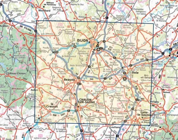 SV-136  Dijon, Chalon-sur-Saône | omgevingskaart / fietskaart 1:100.000 9782758547587  IGN Série Verte 1:100.000  Fietskaarten, Landkaarten en wegenkaarten Bourgogne