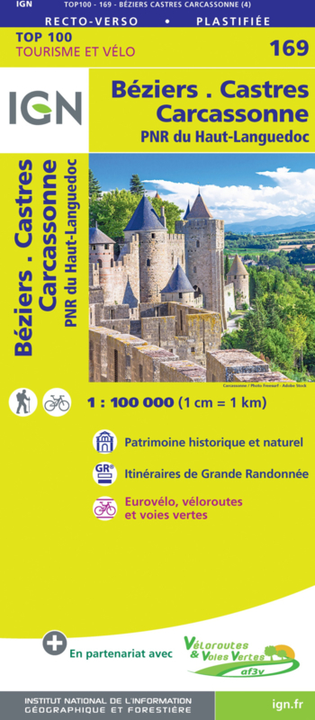 SV-169  Béziers, Castres | omgevingskaart / fietskaart 1:100.000 9782758547778  IGN Série Verte 1:100.000  Fietskaarten, Landkaarten en wegenkaarten Cevennen, Languedoc