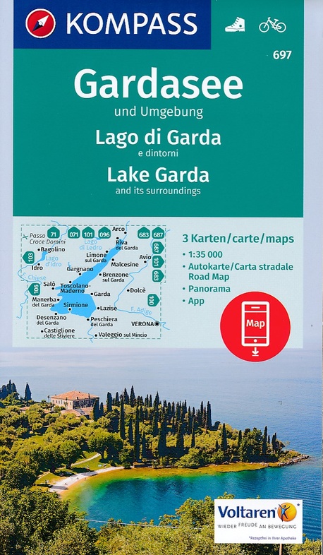 wandelkaart KP-697  Gardasee / Gardameer en omgeving 1:35.000 | Kompass 9783990443095  Kompass Wandelkaarten Kompass Italië  Wandelkaarten Gardameer