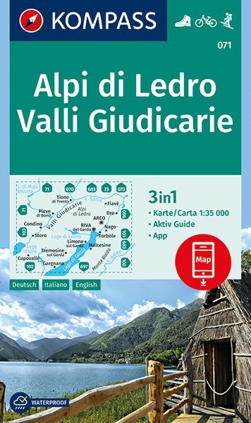 wandelkaart KP-071  Alpi di Ledro -  Valli Giudicarie | Kompass 9783990445020  Kompass Wandelkaarten Kompass Italië  Wandelkaarten Gardameer, Zuid-Tirol, Dolomieten