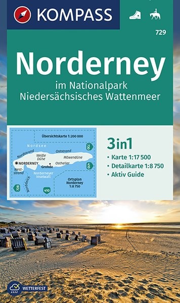 wandelkaart KP-729 Norderney | Kompass 1:17.500 9783990446140  Kompass Wandelkaarten Kompass Ostfriesland  Wandelkaarten Ostfriesland