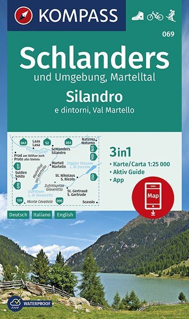 Kompass wandelkaart KP-069  Schlanders, Martelltal 1:25.000 9783990446232  Kompass Wandelkaarten Kompass Zuid-Tirol, Dolomieten  Wandelkaarten Zuid-Tirol, Dolomieten