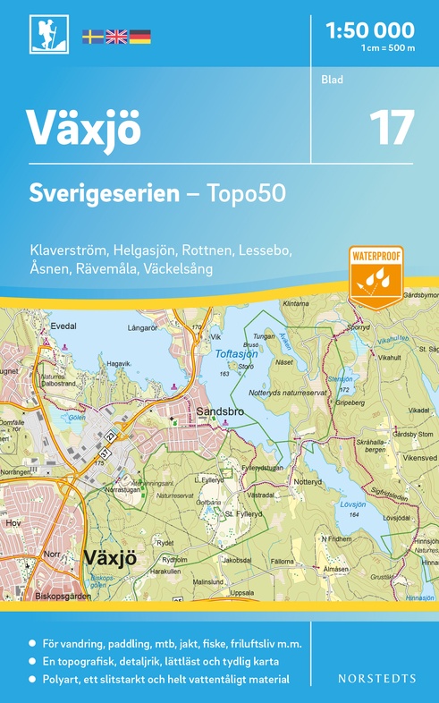 NS-17 Växjö Sverigeserien 1:50.000 - Topo50 9789113085807  Norstedts Sverigeserien 1:50.000  Wandelkaarten Zuid-Zweden