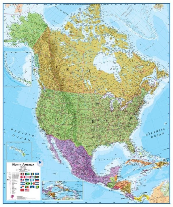 Noord Amerika plano 100 x120 cm 9781904892007  MAPS International   Wandkaarten Noord-Amerika