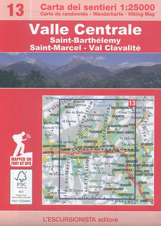 ESC-13  Saint-Barthélemy, Valle Centrale | wandelkaart 1:25.000 9788898520343  Escursionista Carta dei Sentieri 1:25.000  Wandelkaarten Aosta, Gran Paradiso