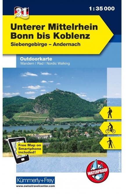 Unterer Mittelrhein: Bonn - Koblenz | wandelkaart 1:35.000 9783259009826  Kümmerly & Frey   Wandelkaarten Mittelrhein, Lahn, Westerwald