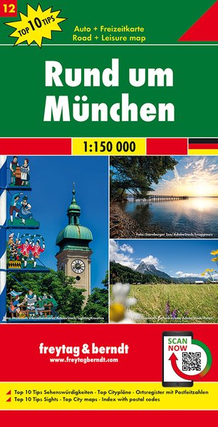 Rund um München | omgevingskaart München 1:150.000 9783707918120  Freytag & Berndt F&B deelkaarten Duitsland  Landkaarten en wegenkaarten München en omgeving