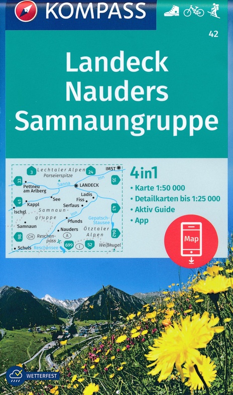 wandelkaart KP-42 Landeck-Nauders-Samnaungruppe | Kompass 9783990447338  Kompass Wandelkaarten Kompass Oostenrijk  Wandelkaarten Tirol