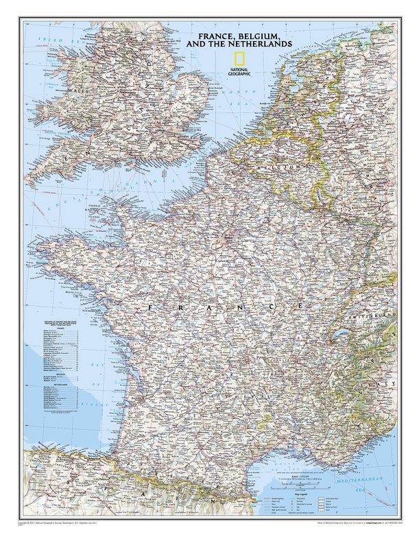 Frankrijk & de Benelux plano kaart 9780792249658  National Geographic NG planokaarten  Wandkaarten Frankrijk