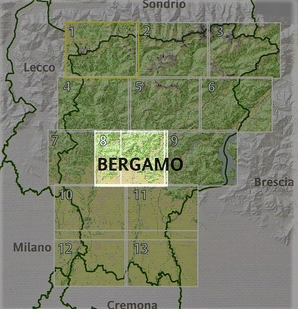 Foglio 8 | wandelkaart 1:25.000 INGENIA F.08  Ingenia / CAI Bergamo Provincia di Bergamo 1:25.000  Wandelkaarten Milaan, Lombardije, Italiaanse Meren