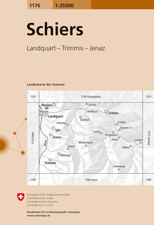 topografische wandelkaart CH-1176  Schiers [2016] 9783302011769  Bundesamt / Swisstopo LKS 1:25.000 Graubünden  Wandelkaarten Graubünden