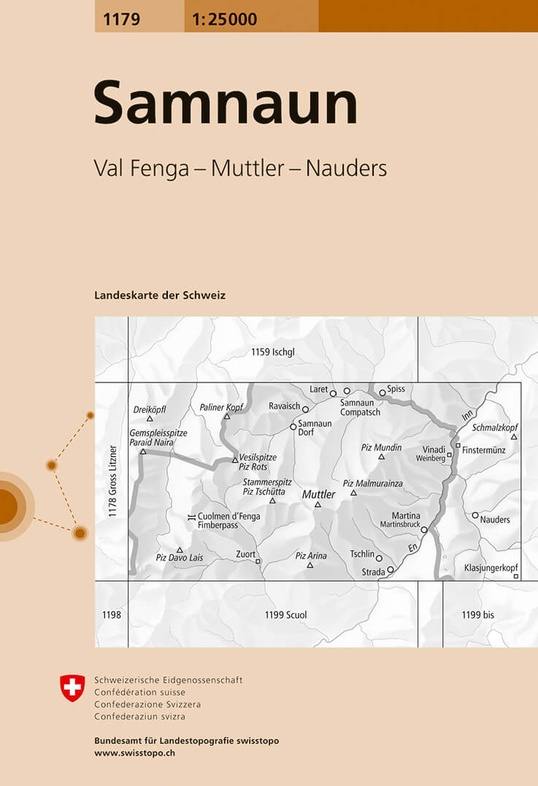topografische wandelkaart CH-1179  Samnaun [2016] 9783302011790  Bundesamt / Swisstopo LKS 1:25.000 Graubünden  Wandelkaarten Graubünden