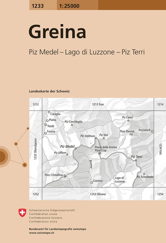 topografische wandelkaart CH-1233  Greina, Piz Medel [2019] 9783302012339  Bundesamt / Swisstopo LKS 1:25.000 Graubünden  Wandelkaarten Graubünden, Tessin, Ticino
