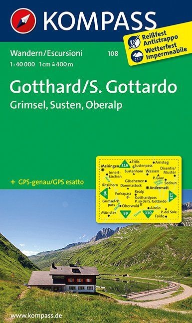 wandelkaart KP-108 Gotthard | Kompass 9783850269650  Kompass Wandelkaarten Kompass Zwitserland  Wandelkaarten Midden- en Oost-Zwitserland, Tessin, Ticino