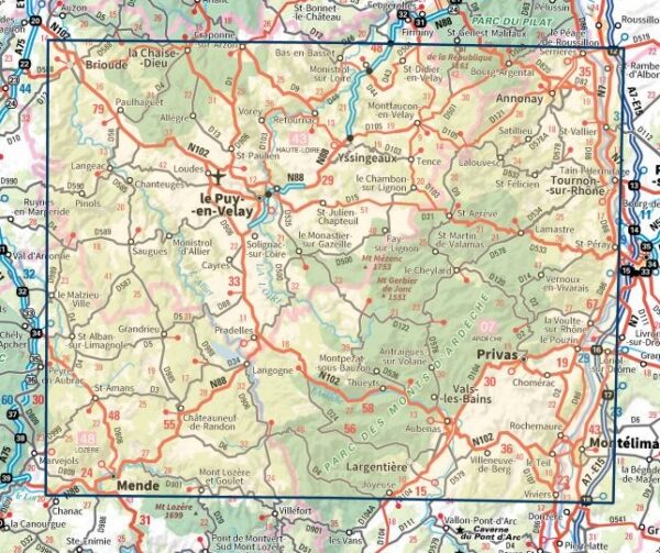 SV-156  Le Puy-en-Velay, Privas | omgevingskaart / fietskaart 1:100.000 9782758547686  IGN Série Verte 1:100.000  Fietskaarten, Landkaarten en wegenkaarten Ardèche, Drôme