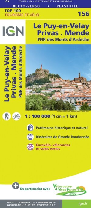 SV-156  Le Puy-en-Velay, Privas | omgevingskaart / fietskaart 1:100.000 9782758547686  IGN Série Verte 1:100.000  Fietskaarten, Landkaarten en wegenkaarten Ardèche, Drôme