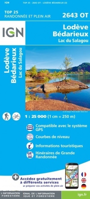 wandelkaart 2643OT Lodève, Lac du Salagou 1:25.000 9782758548782  IGN IGN 25 Cevennen & Languedoc  Wandelkaarten Cevennen, Languedoc