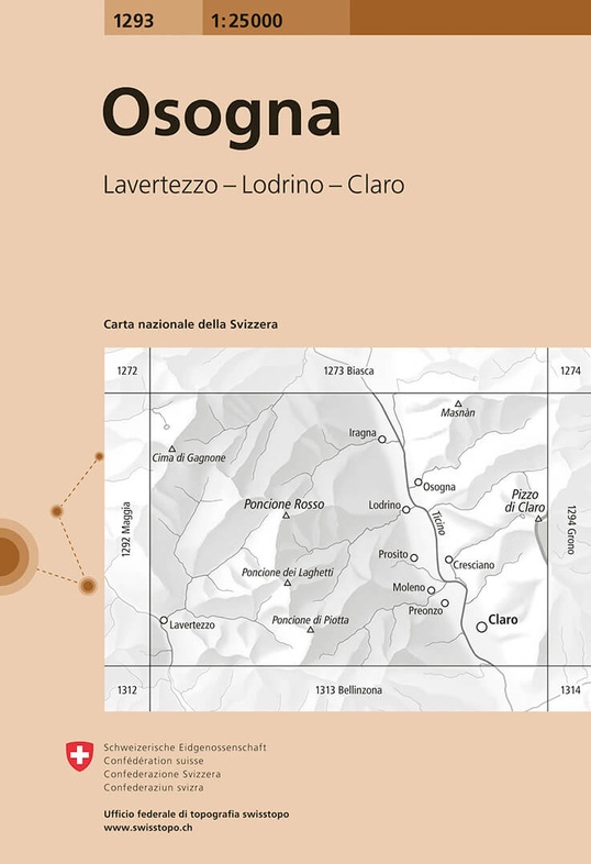 topografische wandelkaart CH-1293  Osogna [2020] 9783302012933  Bundesamt / Swisstopo LKS 1:25.000 Tessin  Wandelkaarten Tessin, Ticino