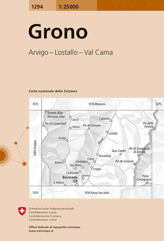 topografische wandelkaart CH-1294  Grono [2018] 9783302012940  Bundesamt / Swisstopo LKS 1:25.000 Tessin  Wandelkaarten Tessin, Ticino