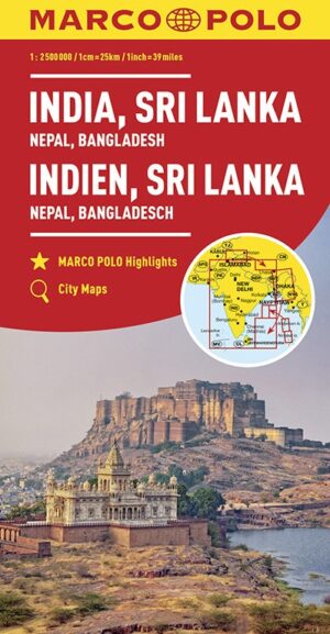 India, Sri Lanka, Nepal, Bangladesh landkaart / overzichtskaart 1:2.500.000 9783829739443  Marco Polo   Landkaarten en wegenkaarten Zuid-Azië