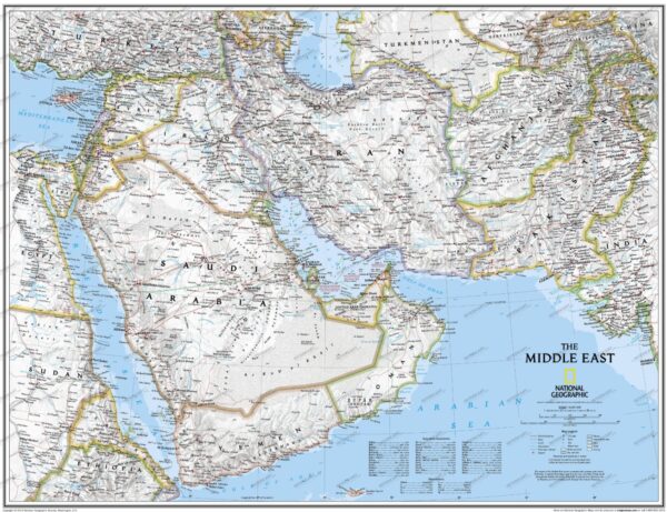 Wandkaart Midden-Oosten | National Geographic Wall Map 9780792281146  National Geographic NG planokaarten  Wandkaarten Midden-Oosten
