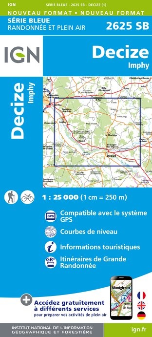 wandelkaart 2625-SB Decize-sur-Loire, Imphy, La Machine 1:25.000 9782758534365  IGN IGN 25 Bourgogne & Morvan  Wandelkaarten Bourgogne