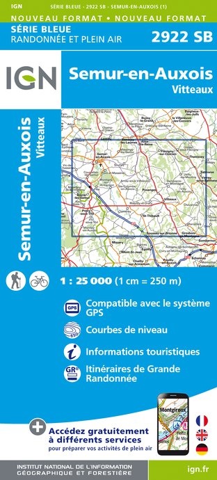 wandelkaart 2922-SB Semur-en-Auxois 1:25.000 9782758536284  IGN IGN 25 Bourgogne & Morvan  Wandelkaarten Morvan