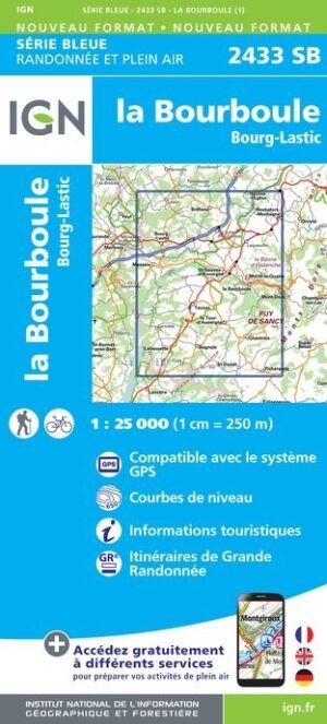 wandelkaart 2433SB La Bourboule, Bourg-Lastic 1:25.000 9782758537229  IGN IGN 25 Auvergne  Wandelkaarten Auvergne