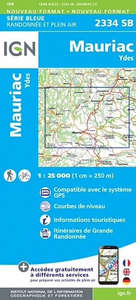 wandelkaart 2334-SB Mauriac, Ydes 1:25.000 9782758546245  IGN IGN 25 Auvergne  Wandelkaarten Auvergne