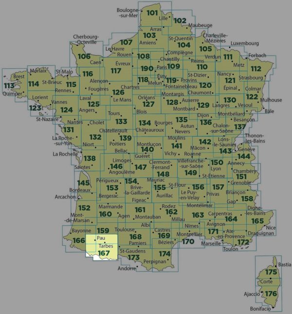 SV-167  Pau, Tarbes | omgevingskaart / fietskaart 1:100.000 9782758547754  IGN Série Verte 1:100.000  Fietskaarten, Landkaarten en wegenkaarten Franse Pyreneeën