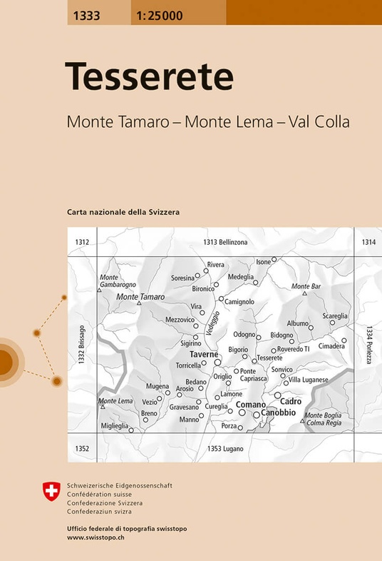 topografische wandelkaart CH-1333  Tesserete  [2017] 9783302013336  Bundesamt / Swisstopo LKS 1:25.000 Tessin  Wandelkaarten Tessin, Ticino