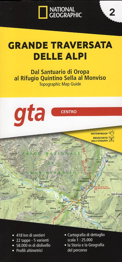 GTA 2: Centro - Grande Traversata delle Alpi | wandelatlas GTA, deel MIDDEN 9788869853708  Geo4Map National Geographic  Meerdaagse wandelroutes, Wandelgidsen, Wandelkaarten Turijn, Piemonte
