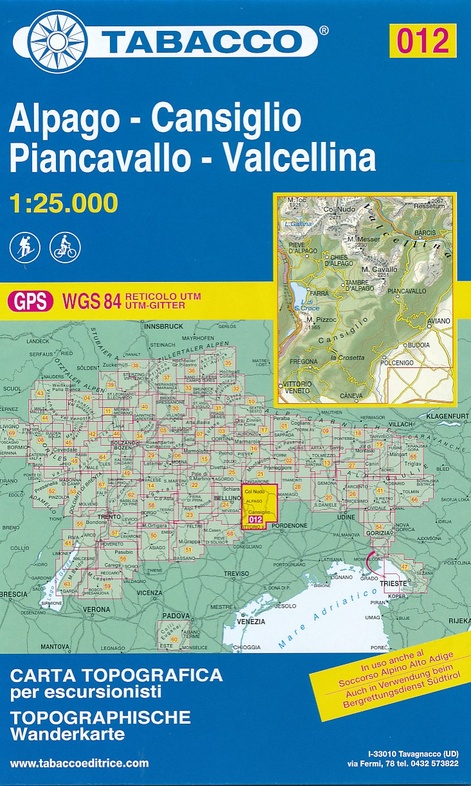 TAB-012  Cansiglio - Alpago - Piancavallo - Barcis | Tabacco wandelkaart 9788883151170  Tabacco Tabacco 1:25.000  Wandelkaarten Veneto, Friuli