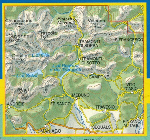 TAB-028  Val Tramontina/ Val Cosa/ Val d Arzino | Tabacco wandelkaart 9788883151200  Tabacco Tabacco 1:25.000  Wandelkaarten Veneto, Friuli