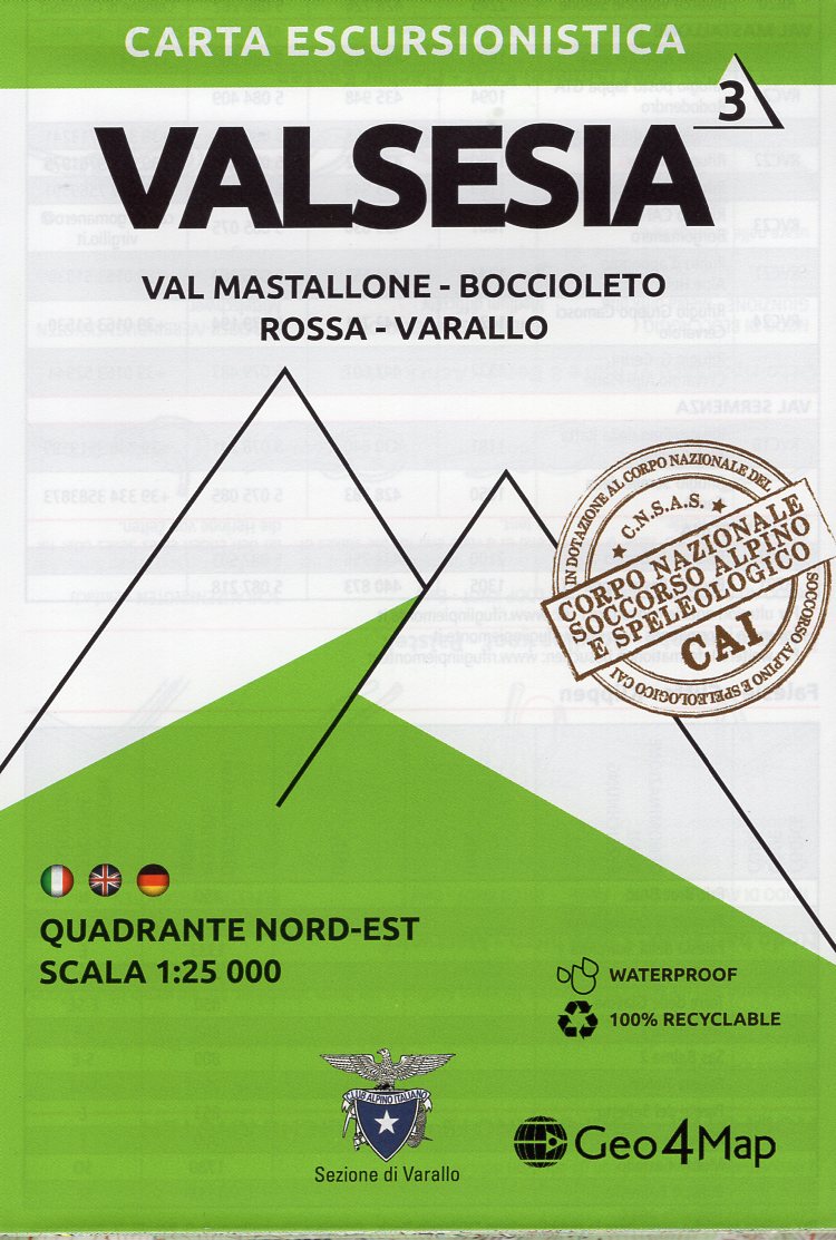 G4M-03 Valsesia (noord-oost) | wandelkaart 1:25.000 9788899606114  Geo4Map   Wandelkaarten Turijn, Piemonte